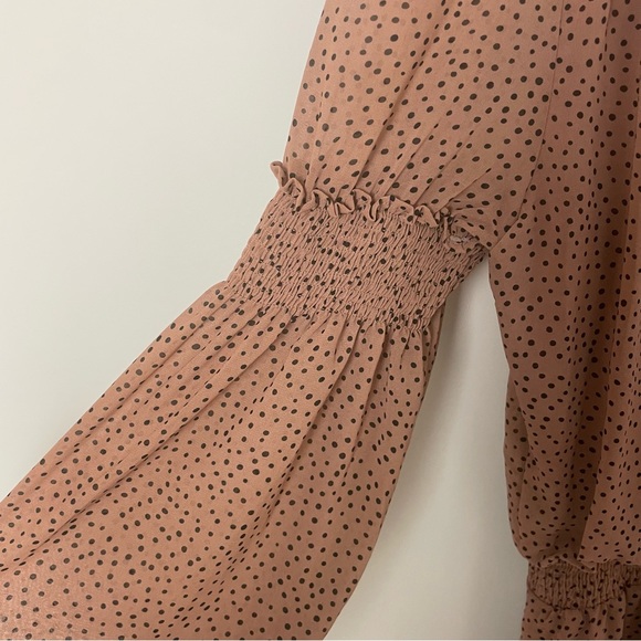 Mustard Seed: Mini Mock Neck Beige Black Polka Dot Dress Size M  Long sleeve - Picture 5 of 8
